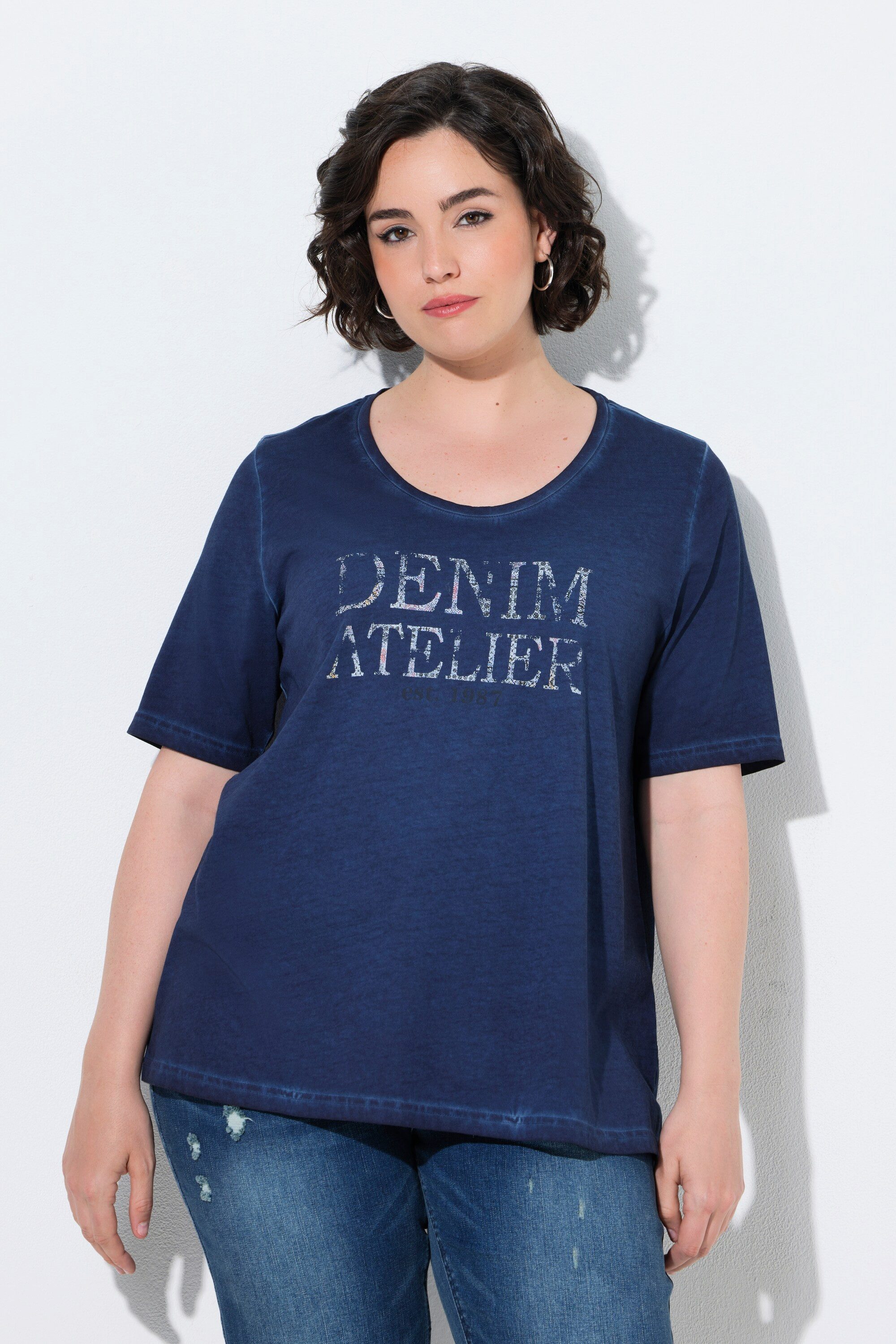 Ulla Popken T-Shirt T-Shirt Schriftmotiv A-Linie Rundhals Halbarm