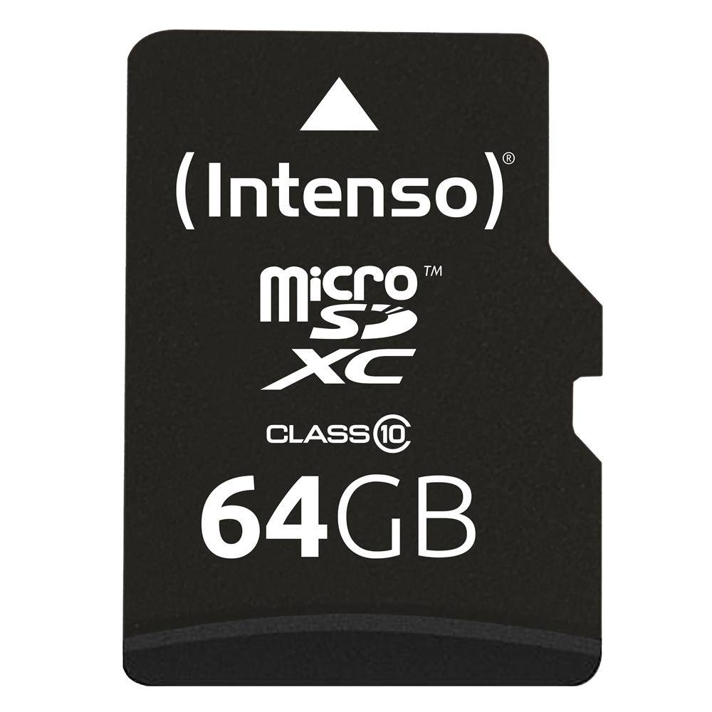 Intenso »microSDHC Class 10 + SD-Adapter« Speicherkarte (64 GB, 20 MB/s  Lesegeschwindigkeit)