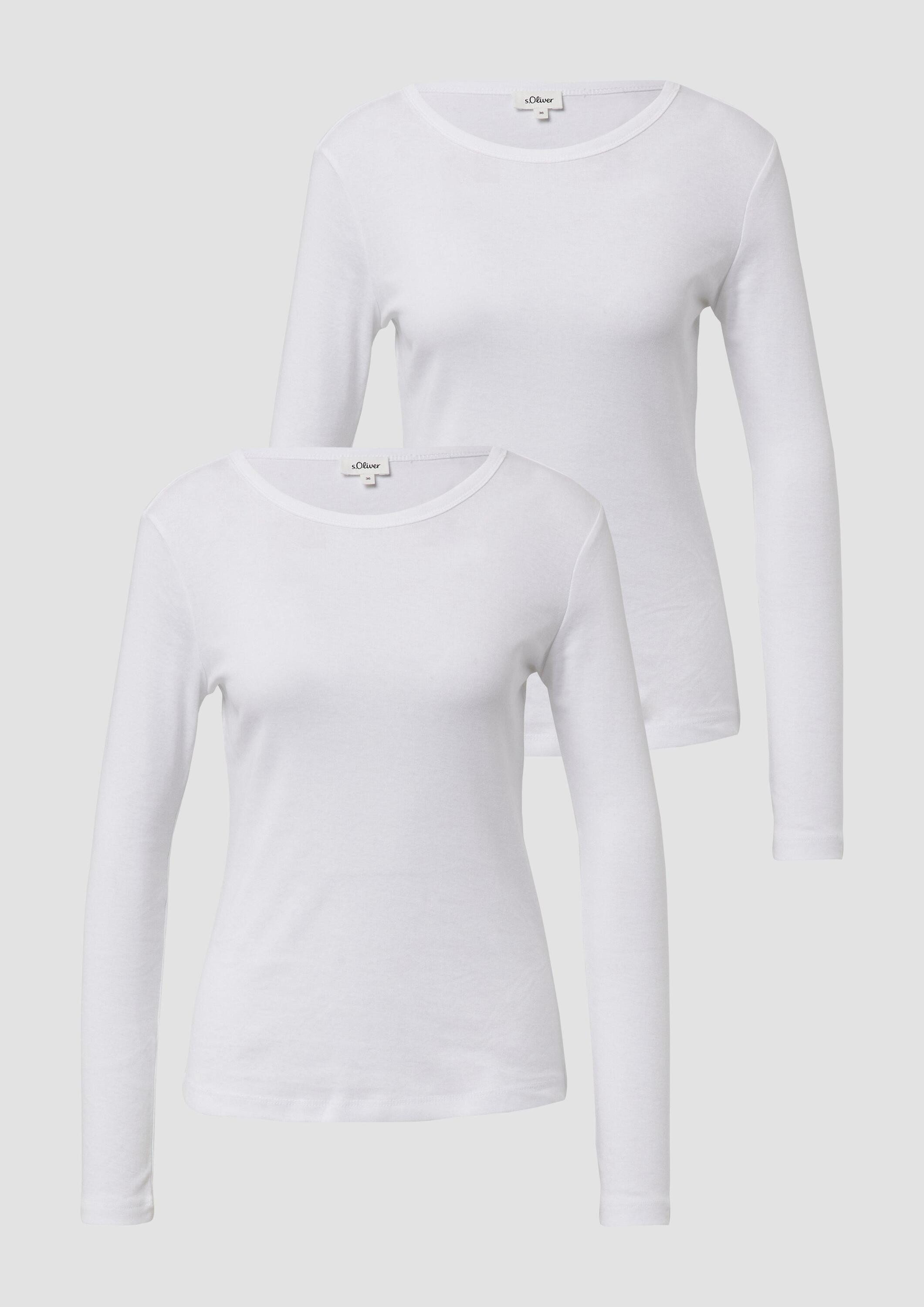 s.Oliver Langarmshirt T-Shirt Geripptes Slim-Fit-Longsleeve im 2er-Pack