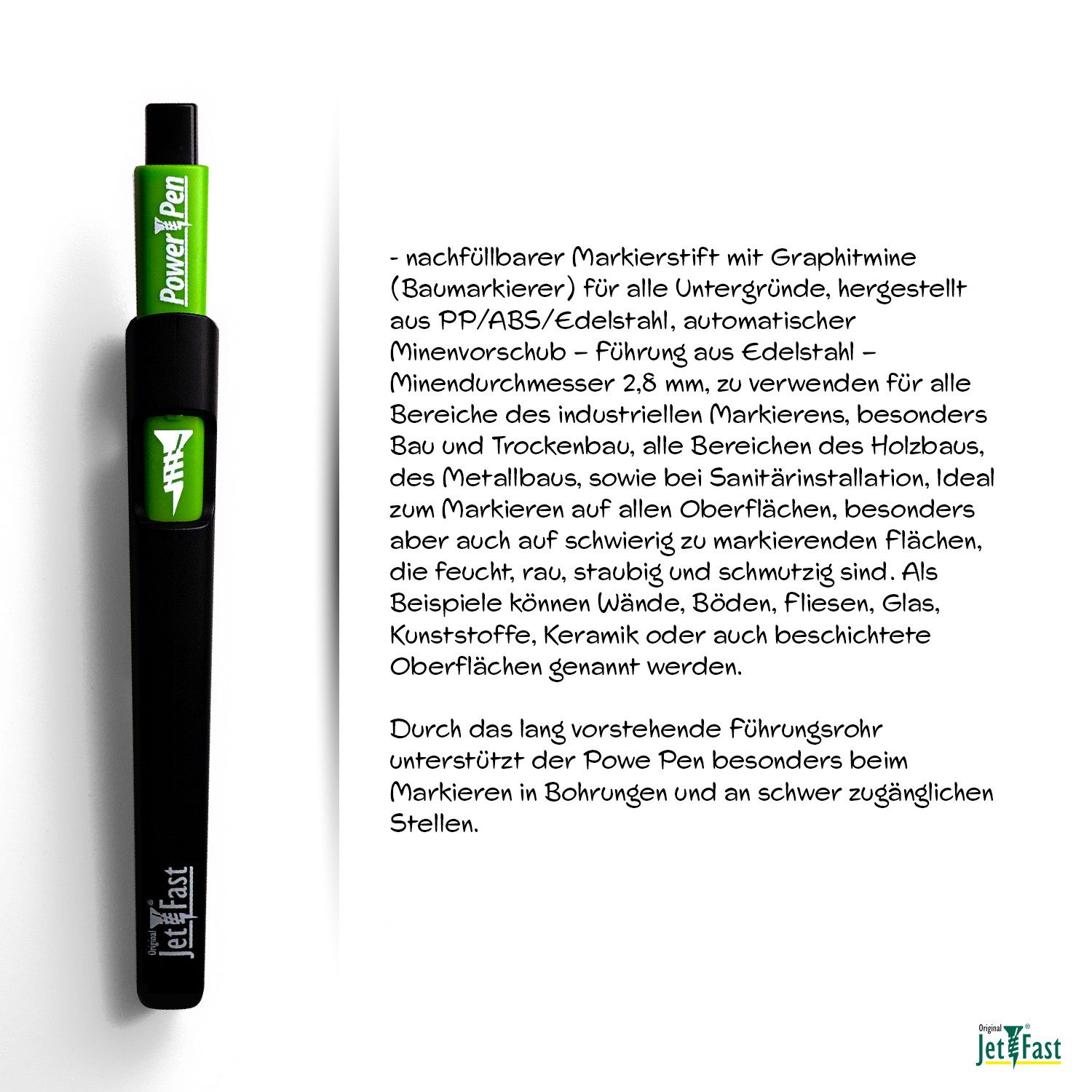 Jet-Fast Bleistift Original Jet-Fast Power Pen Markierwerkzeug, extrem robust, für alle Bereiche des industriellen Markierens