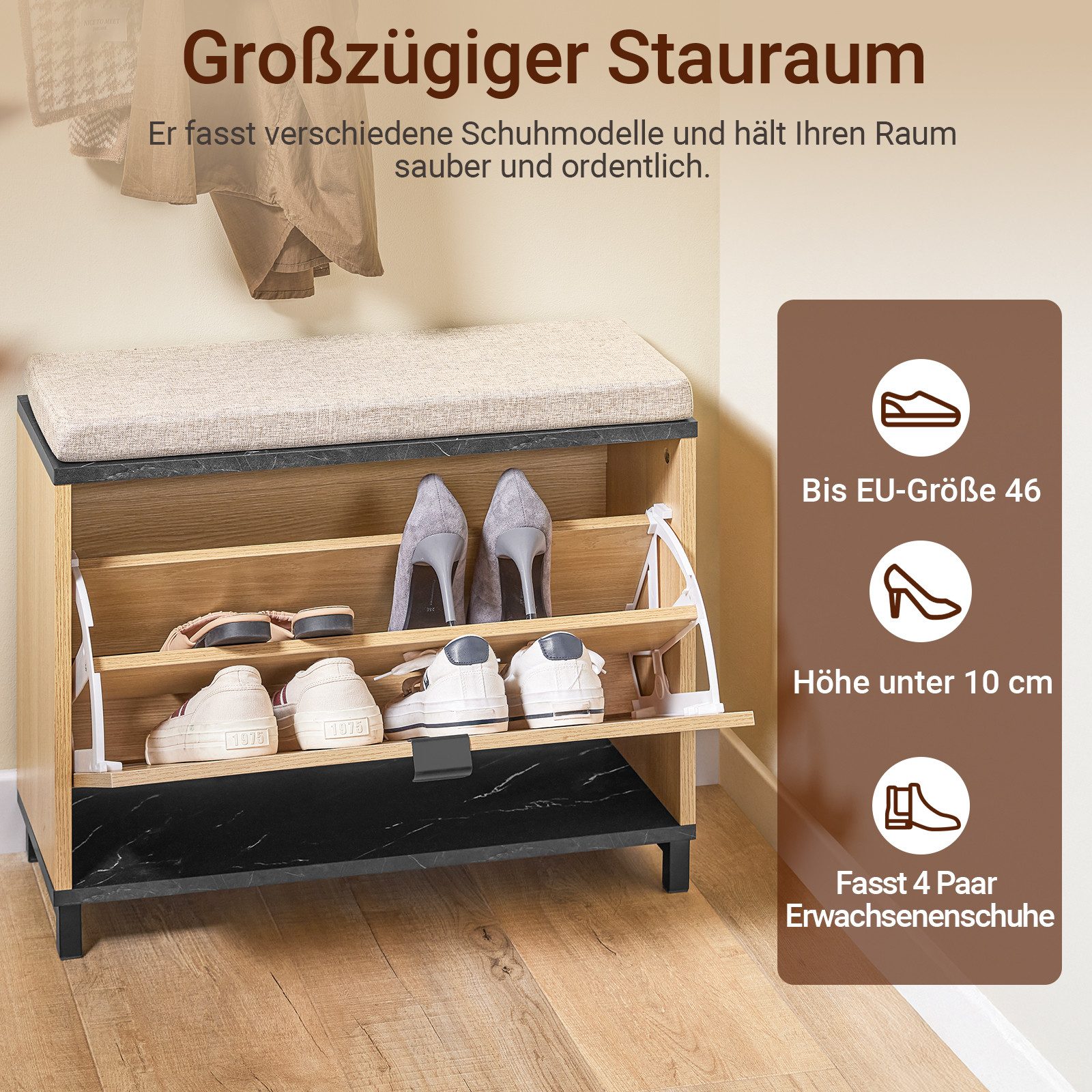 SoBuy Schuhschrank FSR201, Schuhbank Sitzbank mit Stauraum Schuhregal Schuhschrank schmal Schuhbank Sitzbank mit Stauraum, mit Klappen, Flur
