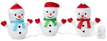 Northpoint Weihnachtsfigur LED Weihnachtsfiguren mit integriertem Timer 3er Set Schneemann, zusammenfaltbar für Innen und Außen Gartendekoration Winterdekoration