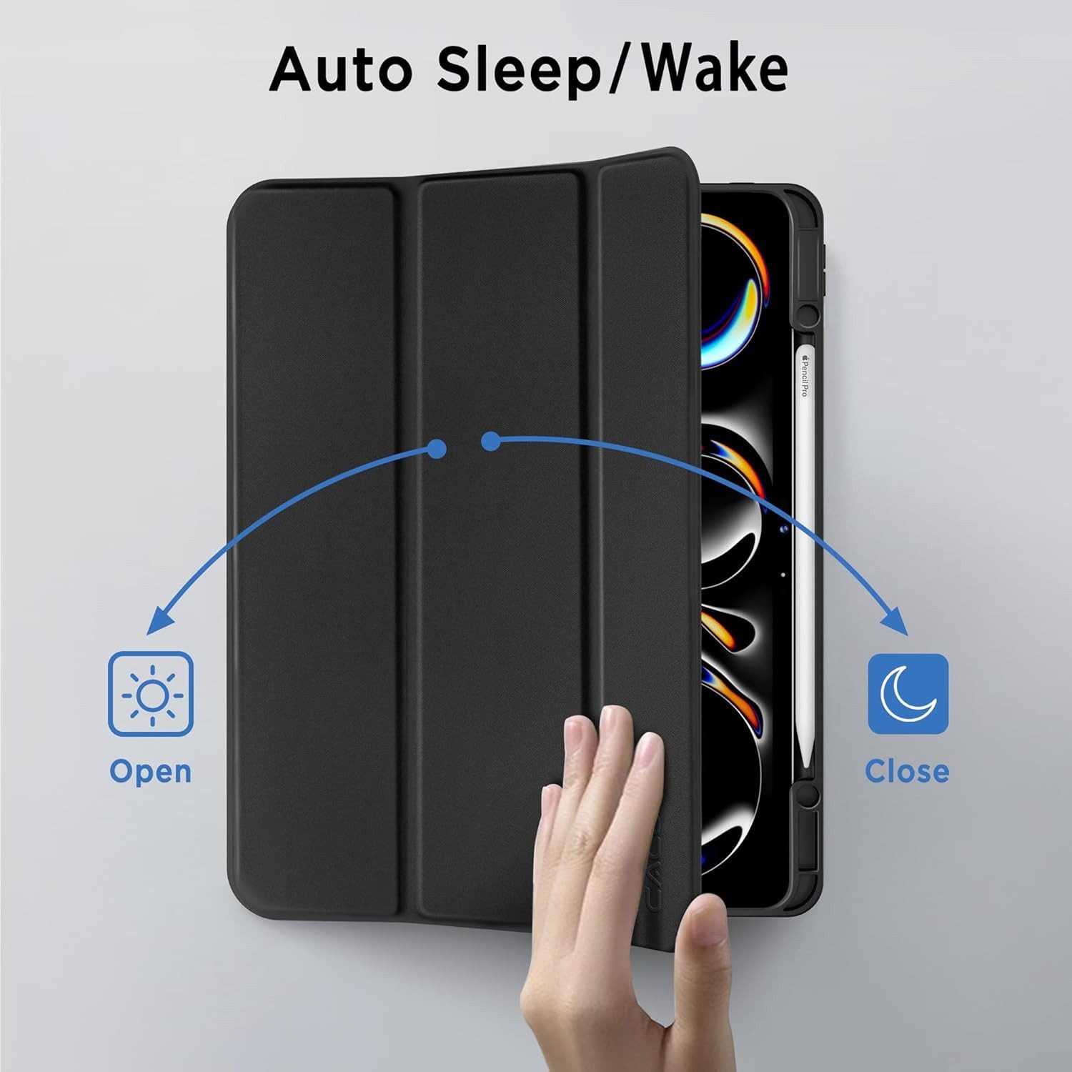 CLM-Tech Tablet-Hülle + Panzerfolie für iPad Pro M5 / M4 (2025/2024) 11 Zoll, Standfunktion, Magnetverschluss, Auto Schlaf/Wach Funktion – Bild 3 von 5