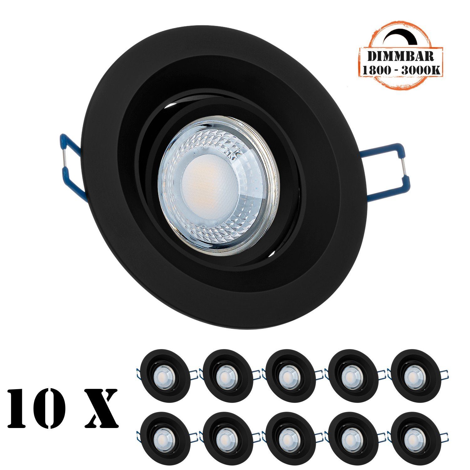 LEDANDO LED Einbaustrahler 10er LED Einbaustrahler Set extra flach in schwarz mit 5W LED von LEDA