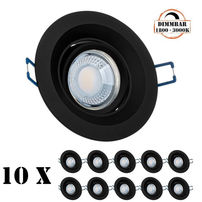 LEDANDO LED Einbaustrahler 10er LED Einbaustrahler Set extra flach in schwarz mit 5W LED von LEDANDO - dimmbare Farbtemperatur 1800-3000K Warmweiß - 60° Abstrahlwinkel - 50W Ersatz - dimmbar - rund