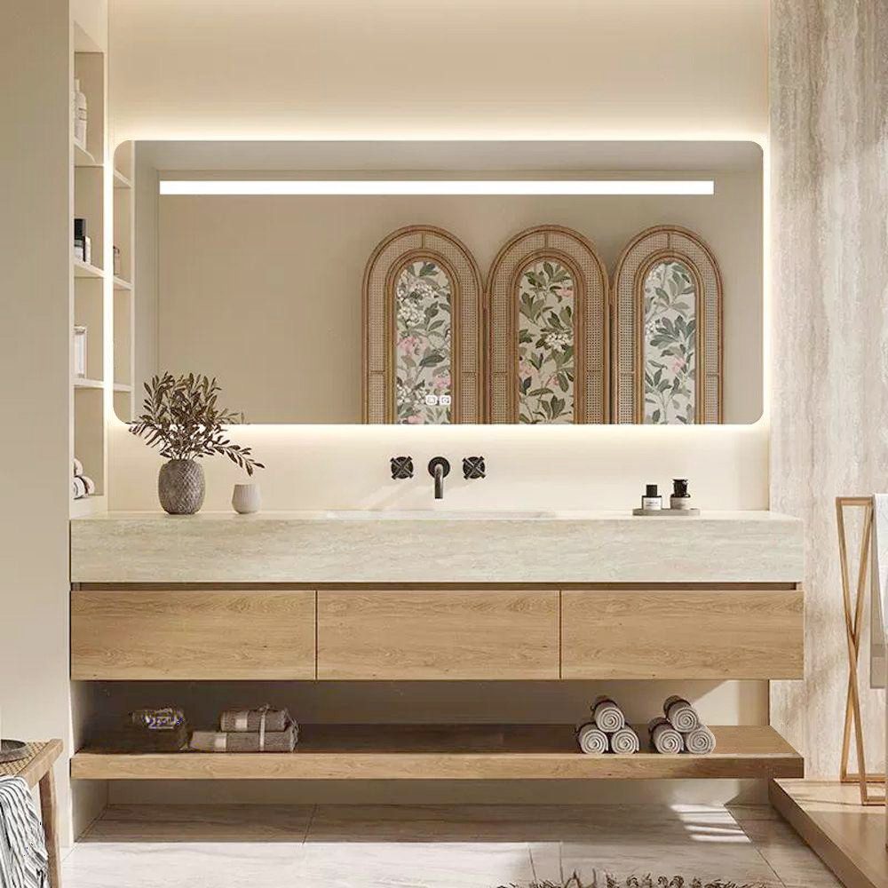 Muxing Badmöbel-Set Sinterstein Waschbecken Spiegel Unterschrank Ablage YT, (Set, 4-St)