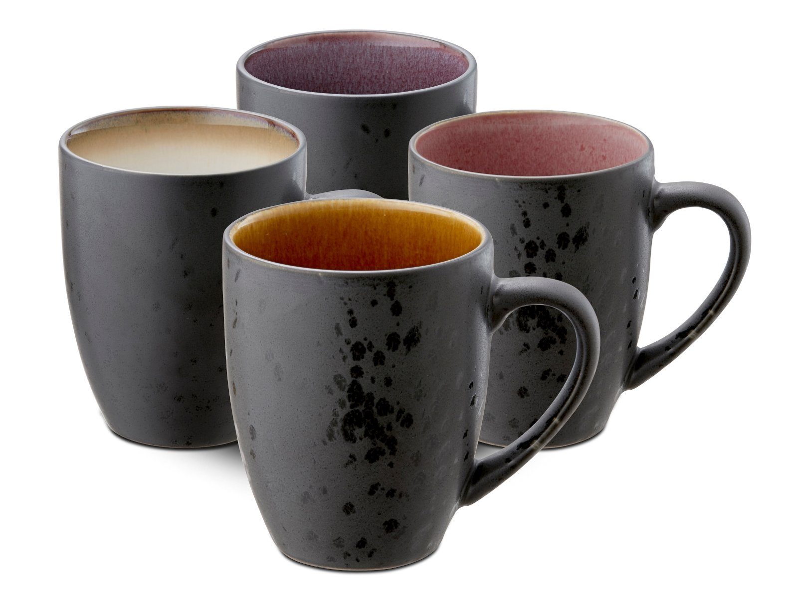 Bitz Geschirr-Set Becher mit Henkel black/lilac/red/cream/amber Set4, Steinzeug, Becher 30 cl 4 Stck Schwarz/Lila-Hellrot-Creme-Ambe
