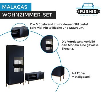 Furnix Wohnzimmer-Set MALAGAS Wohnwand 2 bzw. 4-teilig, TV-Wand mit Goldgestell, (Spar-Set, 2-St), 2 Teile: B170x H190 x T41 cm /4 Teile: B290 x H190 x T41 cm
