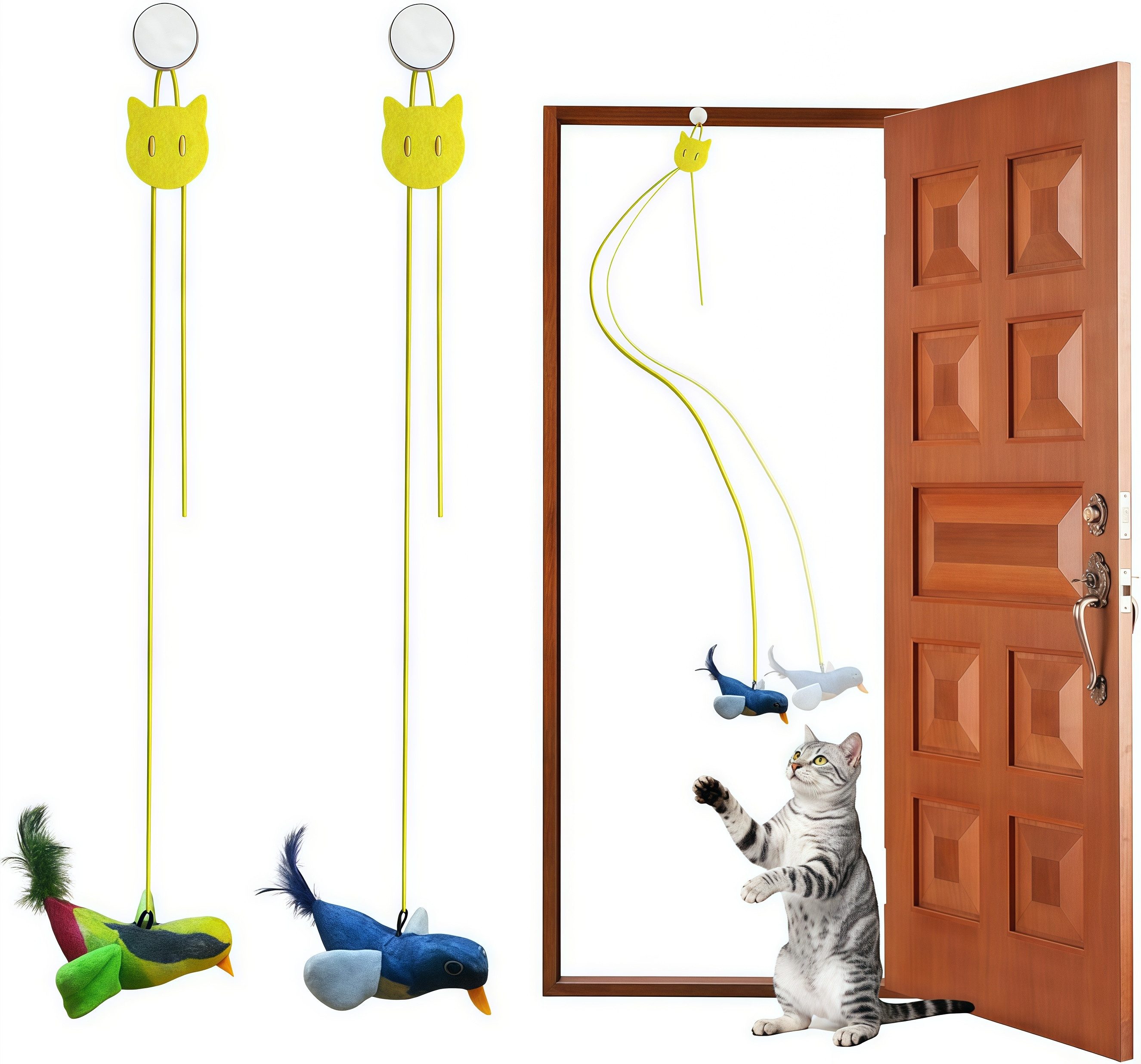 FOUORTUNATE-BEE Tier-Beschäftigungsspielzeug Elastischer Türrahmen-Katzenspielzeug 2er-Set für interaktives Spiel, Spaßige Vogel-Spielzeuge für Katzen, ideal für Zuhause und Türen
