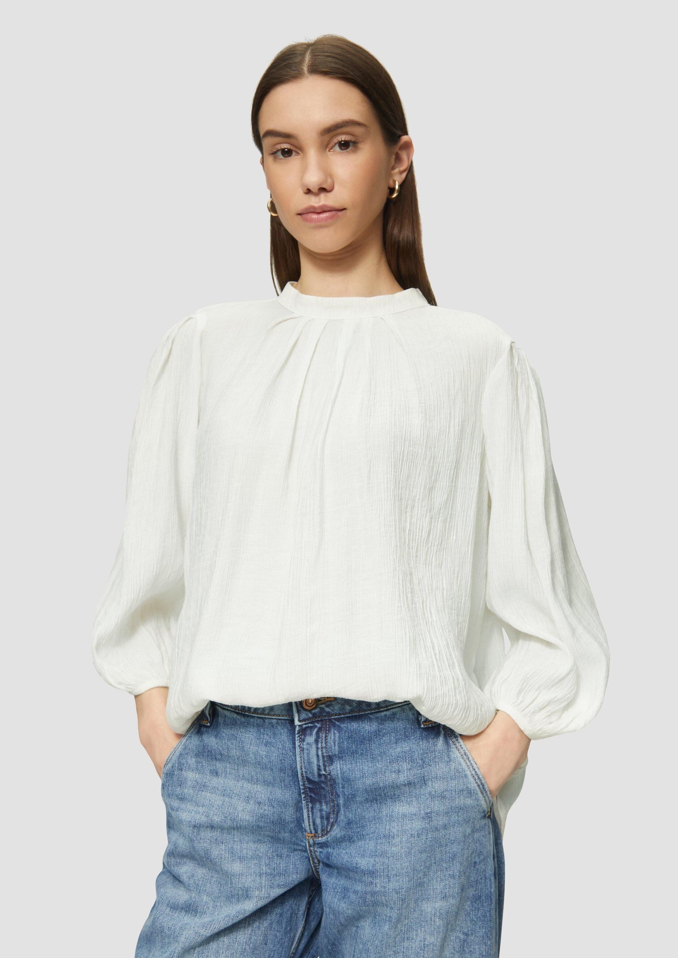QS Kurzarmbluse Bluse Viskosemix-Bluse mit Crinkle-Struktur
