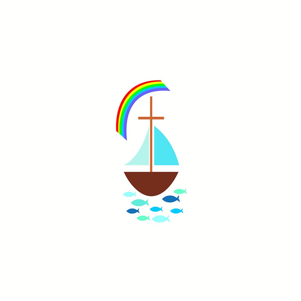 efco Stumpenkerze Wachsmotiv Segelboot mit Regenbogen, 5 cm x 10 cm