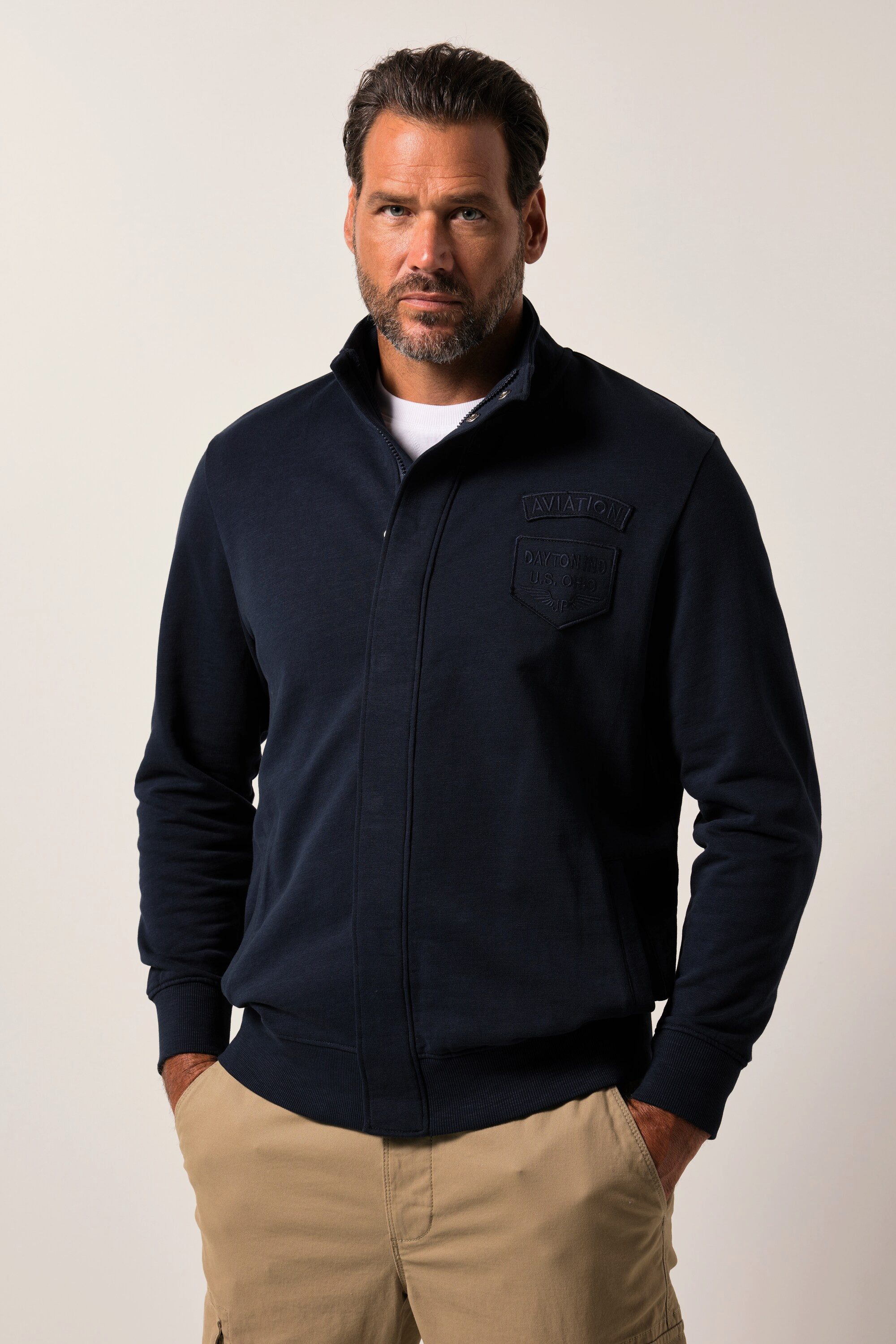 JP1880 Fleecejacke Sweatjacke FLEXNAMIC® Bauchfit Badges Tall