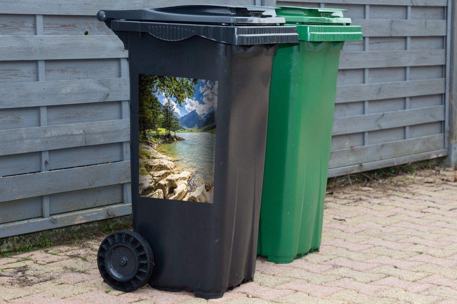 Schweizer MuchoWow Mülltonne, in Container, Mülleimer-aufkleber, Sticker, (1 einer Sommer Landschaft Wandsticker Abfalbehälter St),