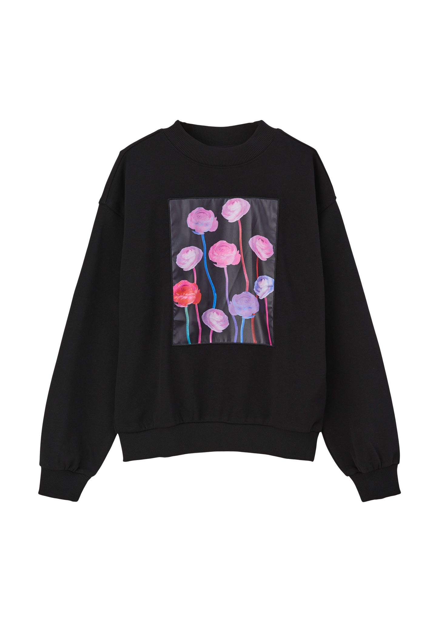 mit Sweatshirt s.Oliver Glanz-Applikation Stickerei Sweatshirt Glitzergarn, schwarz Applikation,