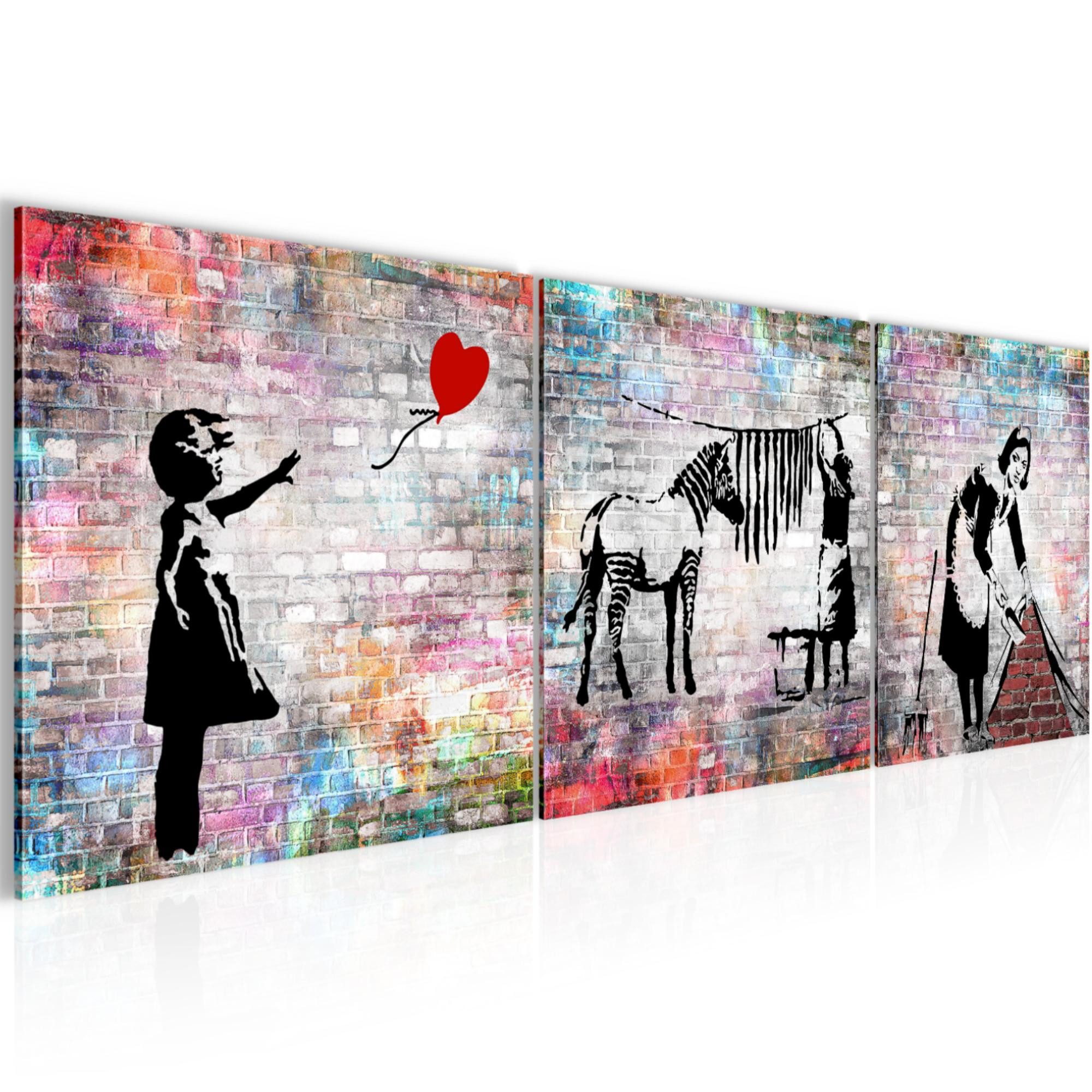 Runa Art Wandbild Banksy Style Bilder Street art Deko Graffiti Loft, (3 St)