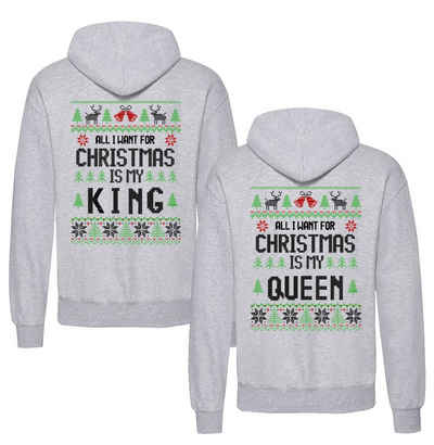 Couples Shop Kapuzenpullover Christmas King & Queen Hoodie Pullover Set Weihnachten Geschenk (Set, 2er-Pack) mit modischem Print