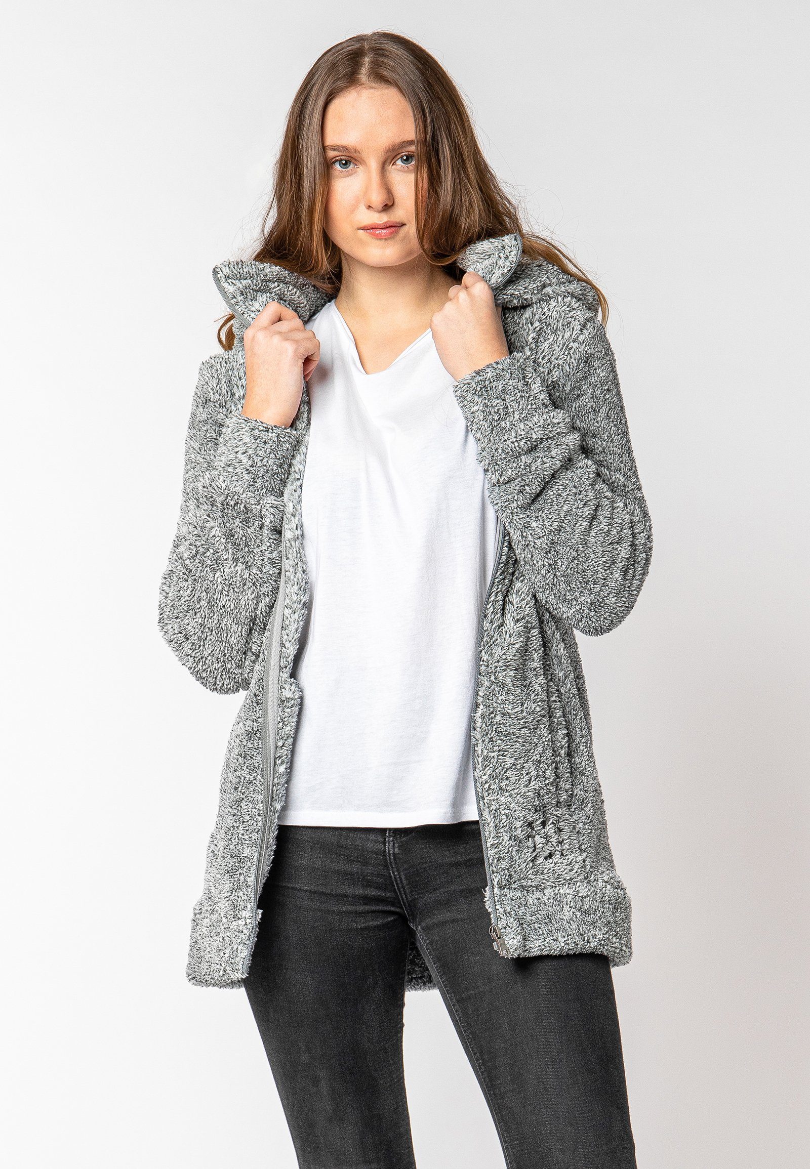 SUBLEVEL Fleecejacke Flauschiger Fleecemantel mit Kapuze dark-grey