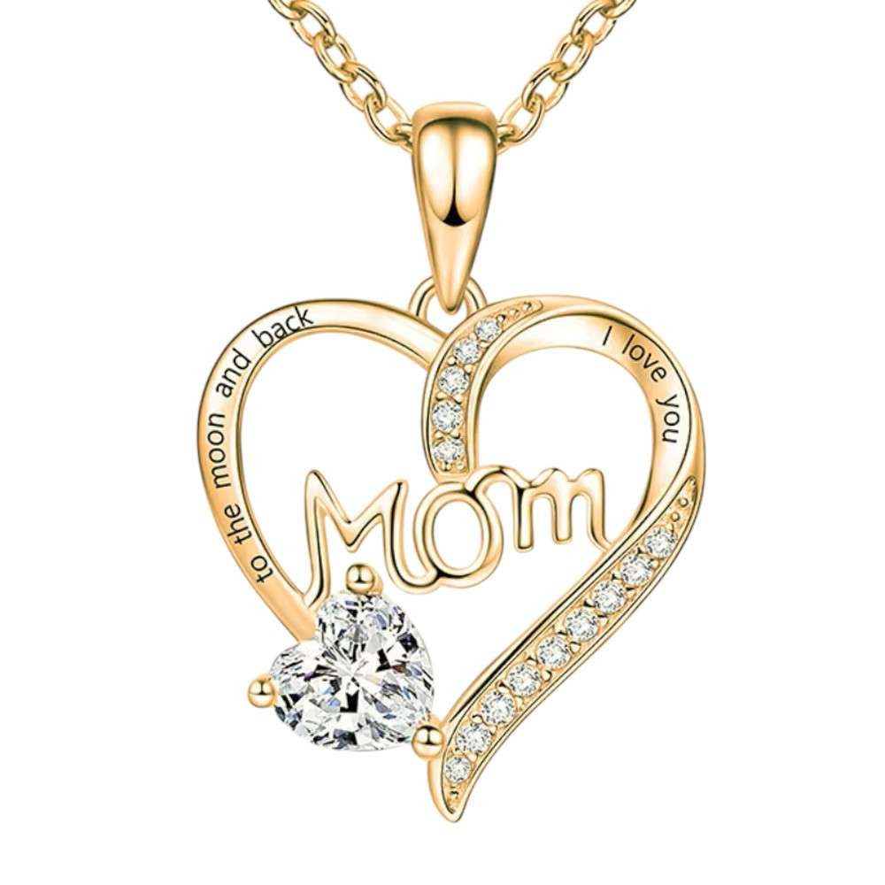 Taffstyle Kette mit Anhänger Damen Herzkette Herzanhänger Mom Inschrift und Kristall Herz (Liebevoller Mom Herzanhänger an eleganter Kette ideal als Geschenkidee), Geschenke für Frauen