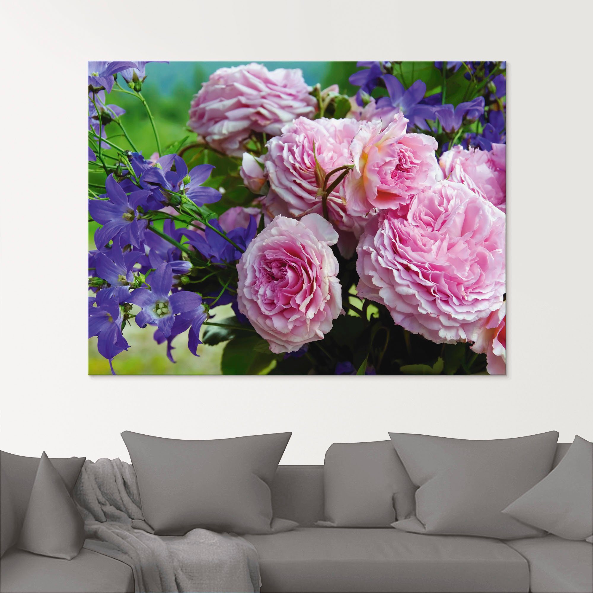 Artland Glasbild Rosen und Glockenblumen, Blumen (1 St), in verschiedenen Größen
