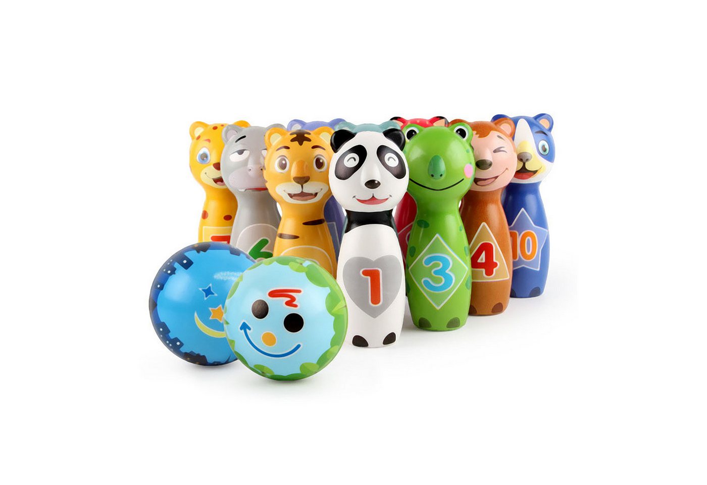 relaxdays Spiel Kinder Kegelspiel Tiere, Kinderspiel