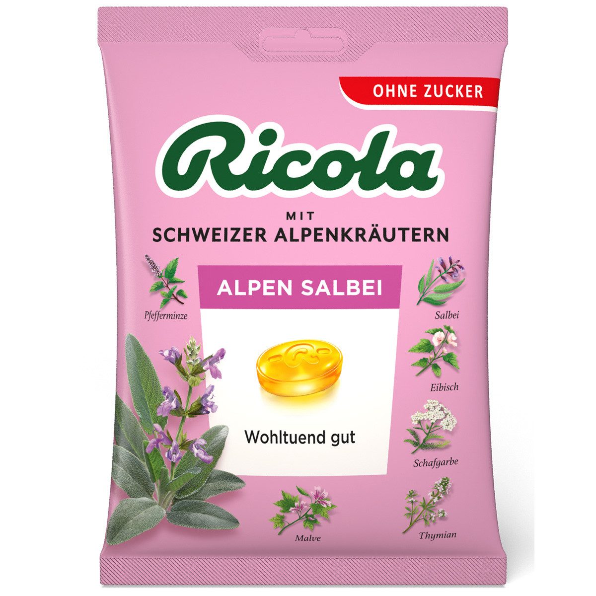 RICOLA Süßigkeit, Ricola Alpen Salbei Schweizer Alpenkräuter Bonbon ohne Zucker 75 g