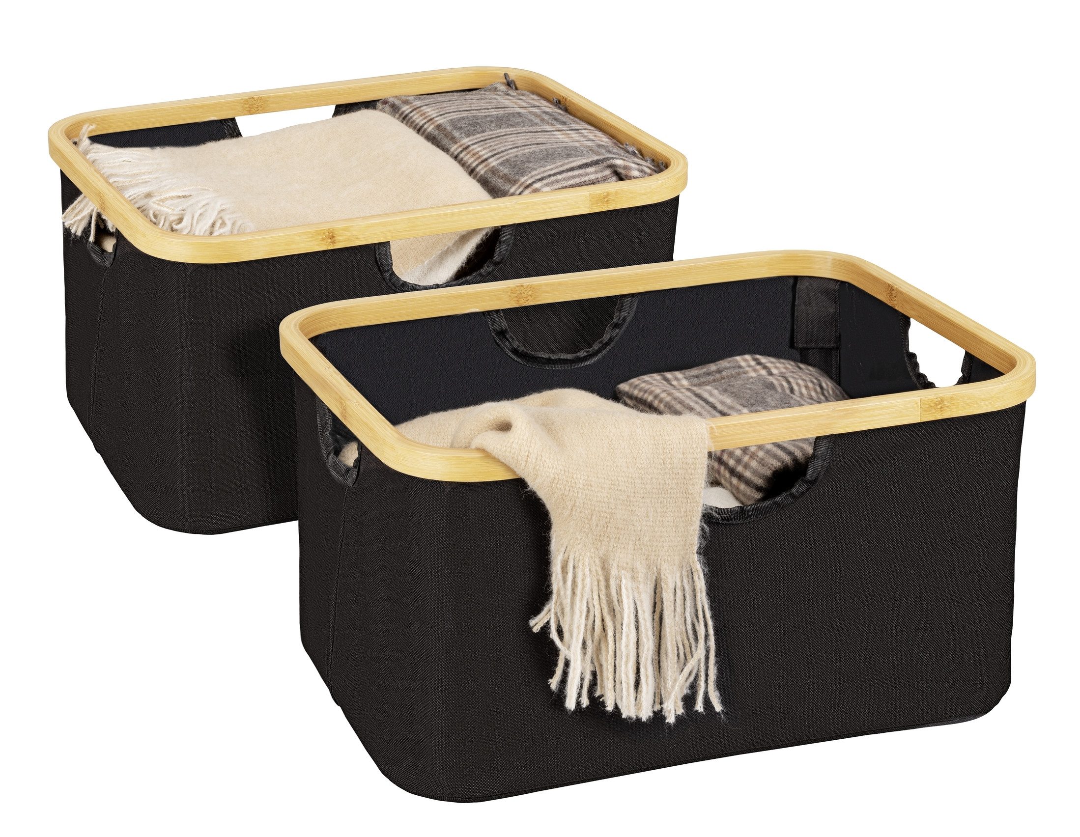WENKO Wäschekorb Modell Ecori (Set, 2 St), Aufbewahrungskörbe, recyceltes Polyester mit Bambusrahmen