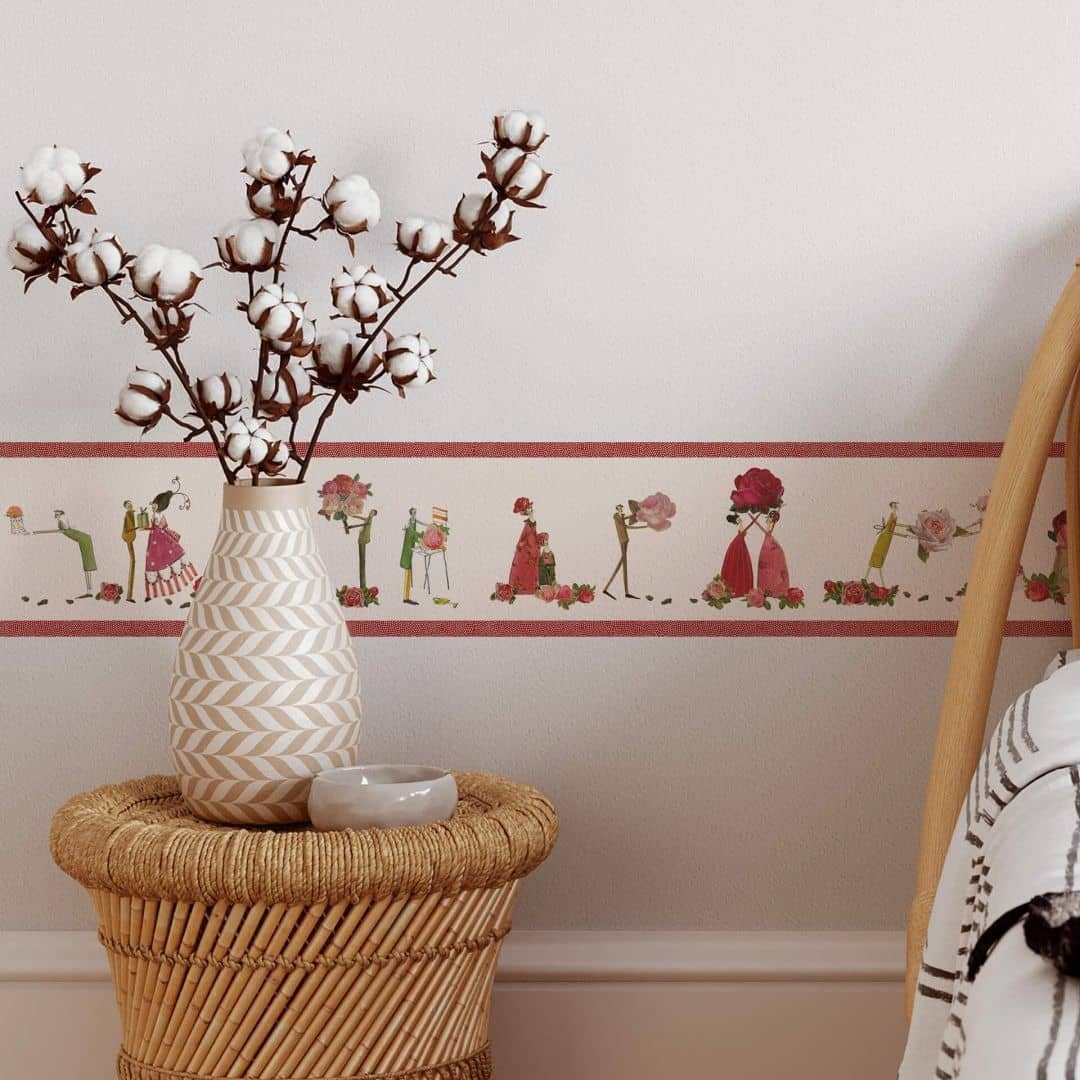 K&L Wall Art Wandtattoo Bordüre Schutzengel Leffler Schlafzimmer rote Rosen Blume Rosenfeen, Traumhafte Wandsticker selbstklebend, hergestellt in Berlin