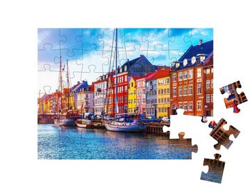 puzzleYOU Puzzle Sonnenuntergang mit Blick auf den Pier in Nyhavn, 48 Puzzleteile, puzzleYOU-Kollektionen Dänemark, Kopenhagen, Skandinavien