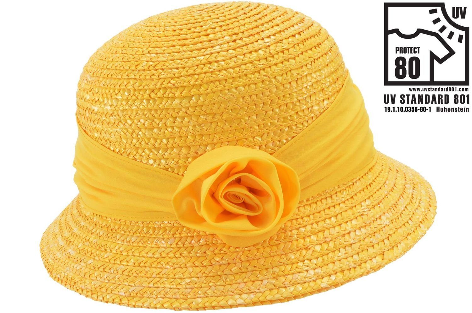 80 0043 Elegante Blume mit UV-Schutz honig Strohhut & Seeberger Glockenhut