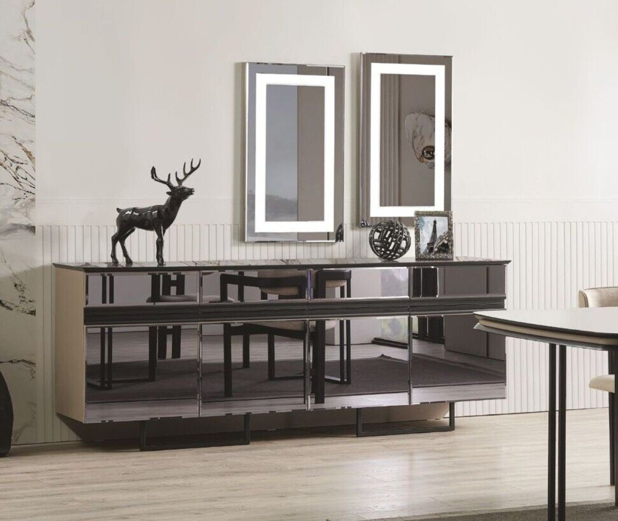 JVmoebel Sideboard Stilvoll Set für Esszimmer Moderner Stil Sideboard und 2x Spiegel (3 St., 1x Sideboard + 2x Spiegel), Made in Europa