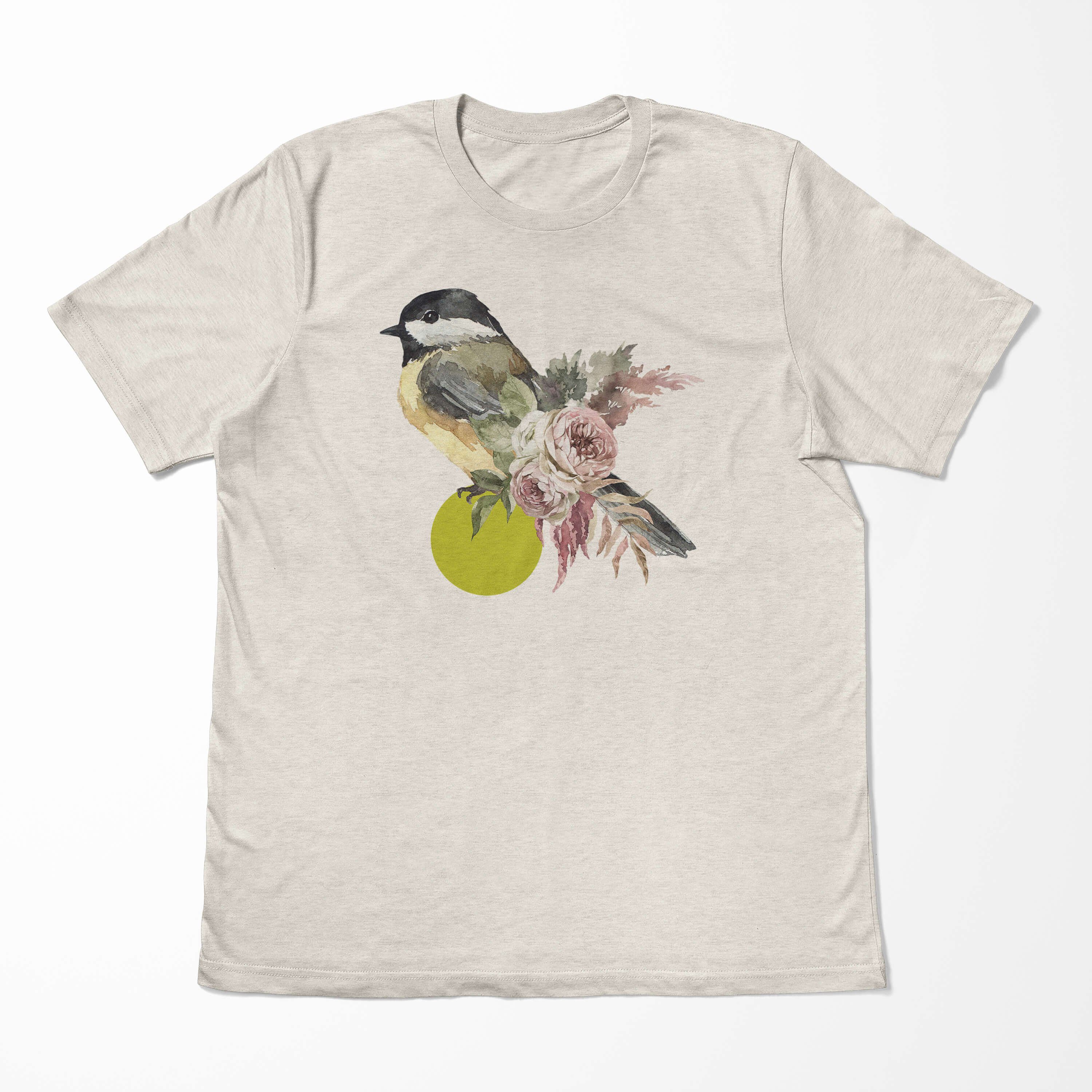 Nachhaltig Sinus Sperling (1-tlg) Shirt T-Shirt Art Herren Ökomode Blumen T-Shirt Organic Aquarell Bio-Baumwolle Vogel Motiv