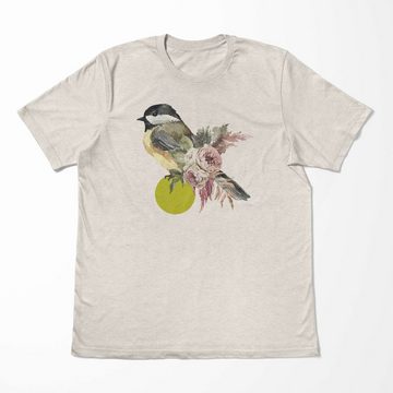 Sinus Art T-Shirt Herren Shirt Organic T-Shirt Aquarell Motiv Sperling Vogel Blumen Bio-Baumwolle Ökomode Nachhaltig (1-tlg)