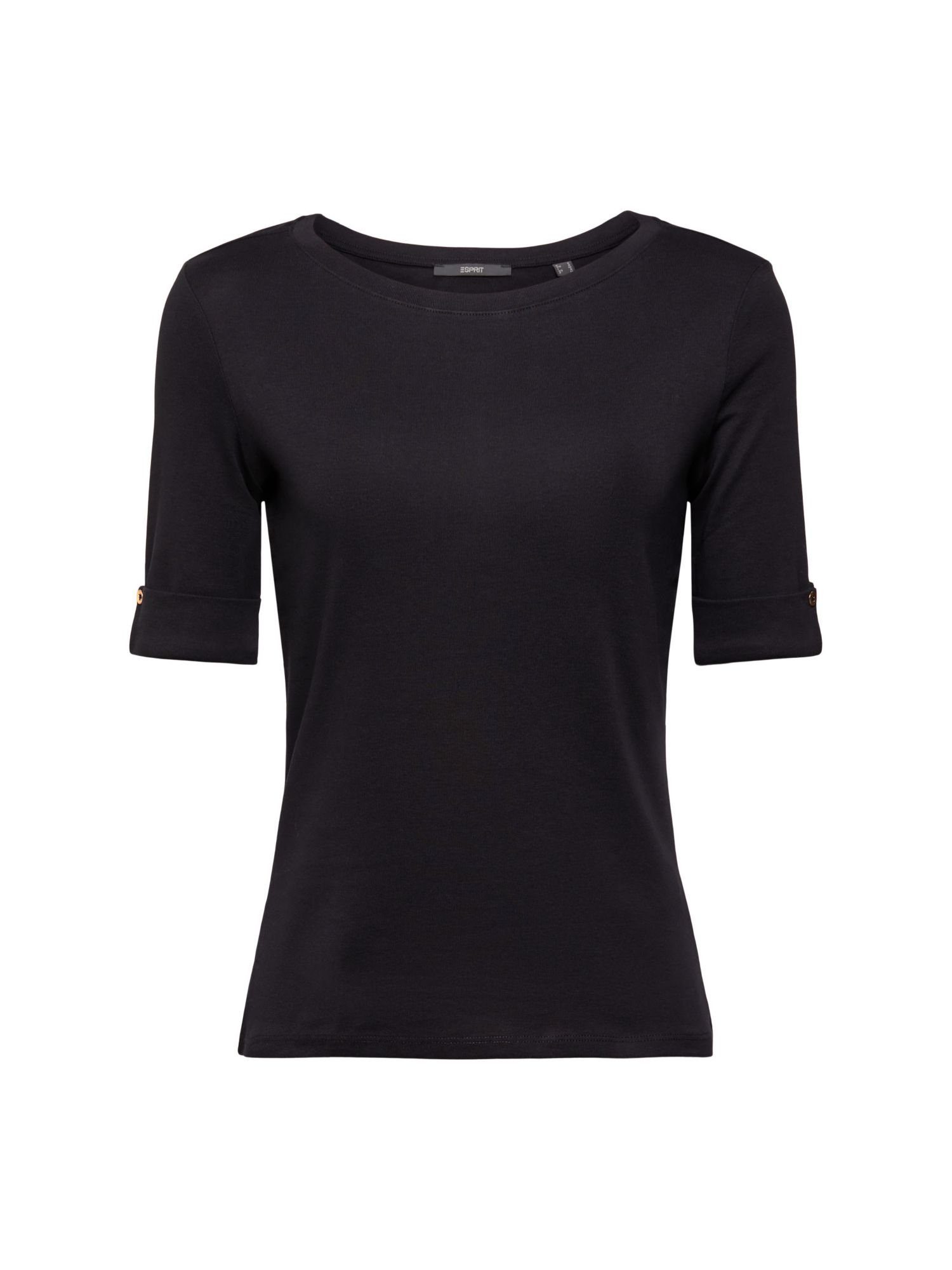 Esprit Collection T-Shirt T-Shirt aus Bio-Baumwolle mit umgeschlagenem Ärmel (1-tlg) BLACK