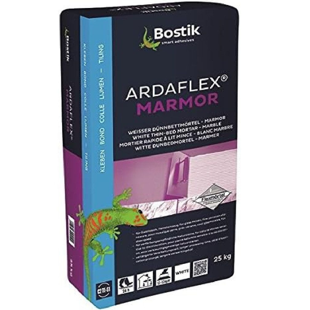 BOSTIK Fliesenkleber Bostik Ardaflex Marmor Ardaflex weiss Natursteinkleber 25kg Sack, wasserfest und frostsicher