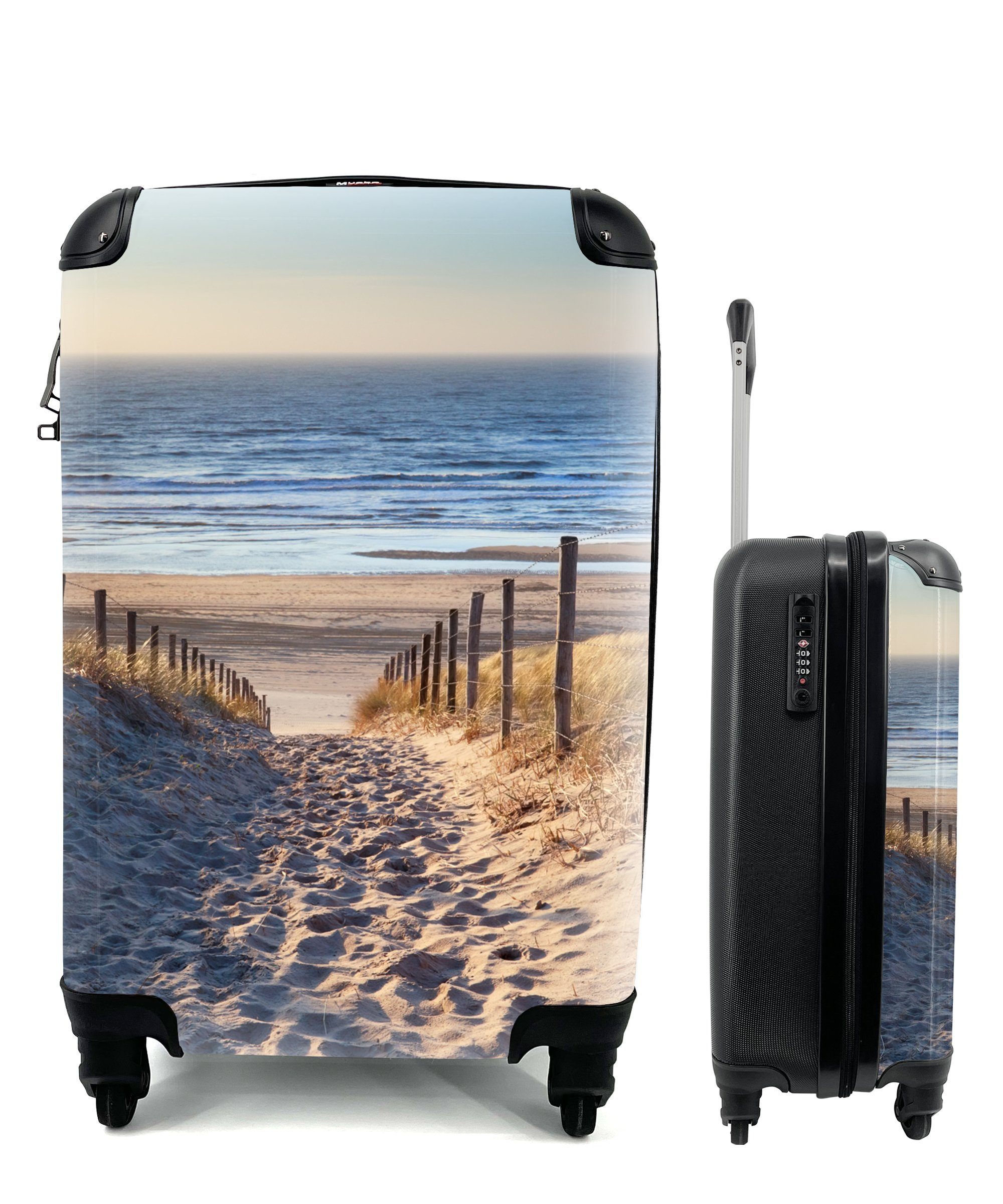 MuchoWow Handgepäckkoffer Sand - Strand - Düne - Meer - Sommer, 4 Rollen, Reisetasche mit rollen, Handgepäck für Ferien, Trolley, Reisekoffer