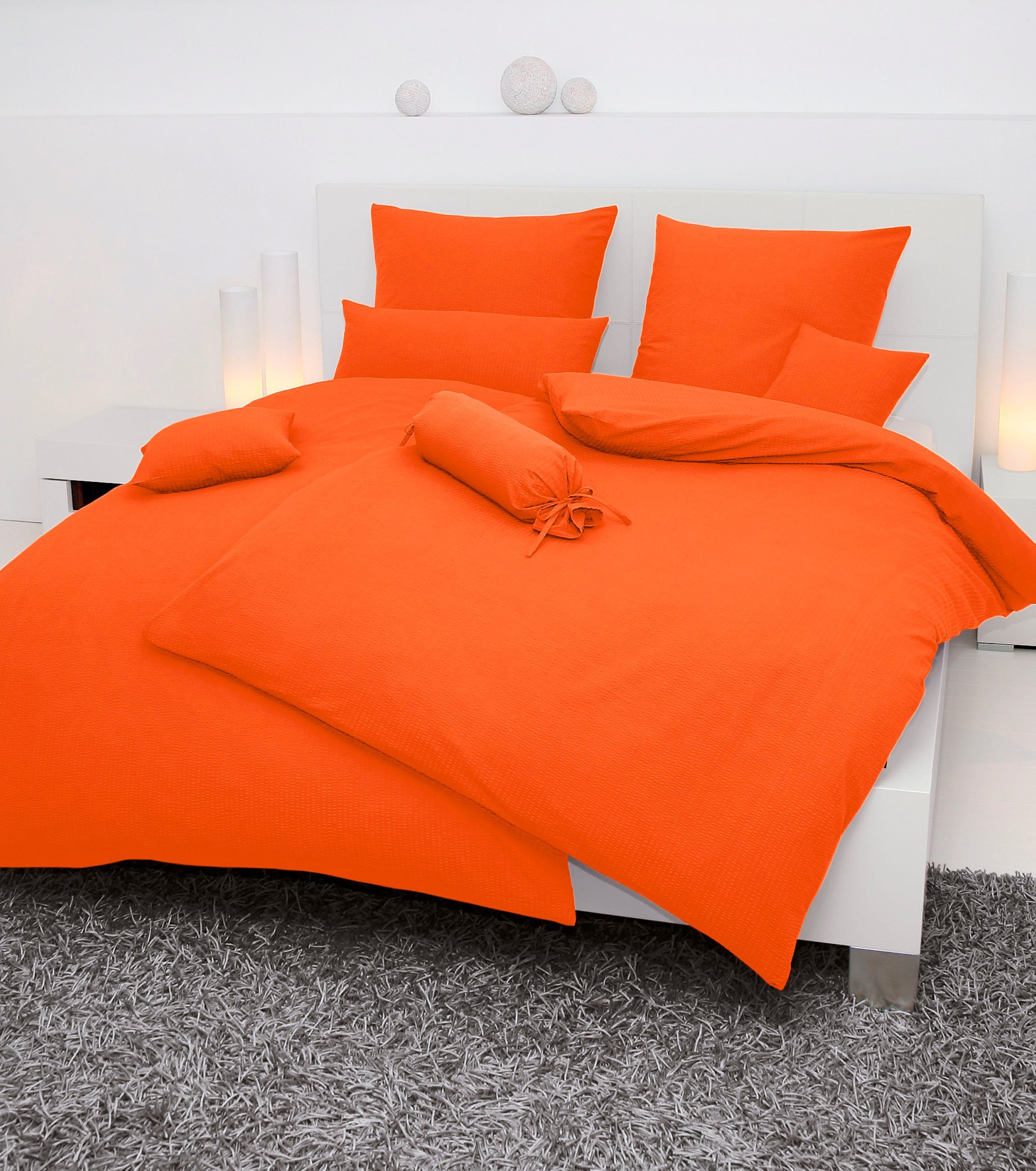 Janine Bettwäsche PIANO 0125 31, Seersucker 100% Baumwolle, uni, bügelfrei, Soft-Seersucker, 3 teilig, Markenreißverschluss, feinfädige Qualität, gekämmte Mako-Garne