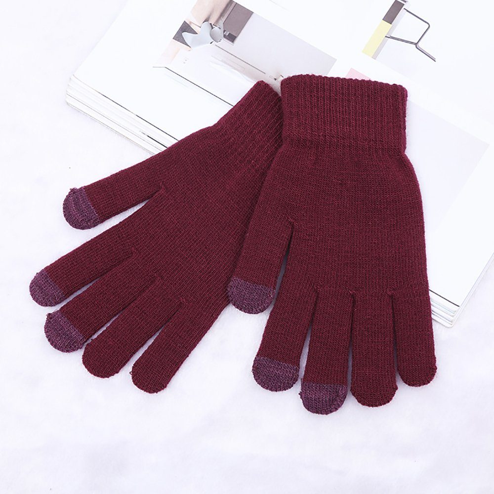 ZanMax Strickhandschuhe 1 Paar gestrickte Handschuhe Winter Warm Touchscreen Handschuhe Rot