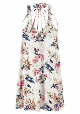 s.Oliver Strandkleid mit besonderem Trägerdesign, Minikleid mit Blumendruck, Sommerkleid