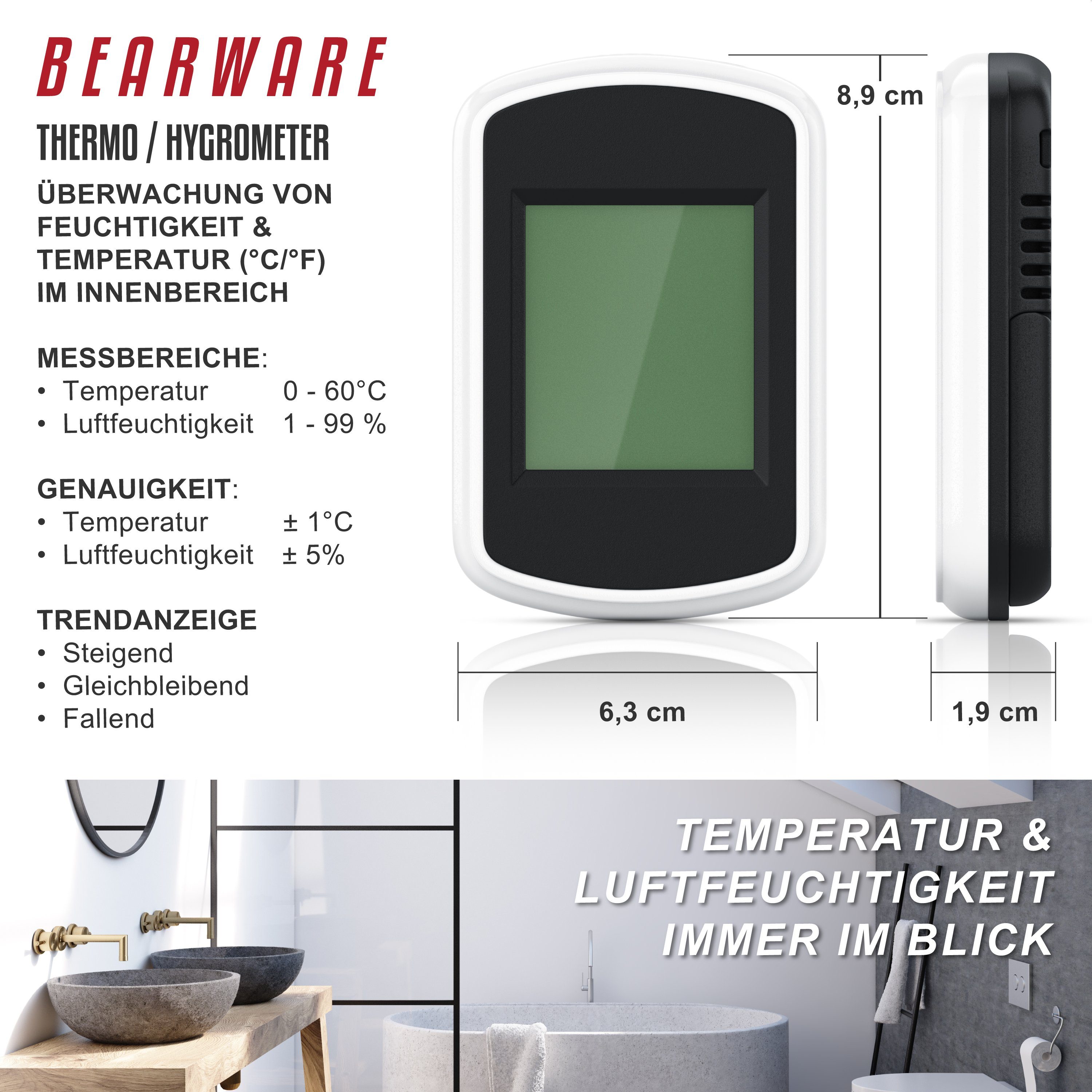 BEARWARE Hygrometer 2x Digitales Thermo-Hygrometer, Indikator für Gewächsha günstig online kaufen