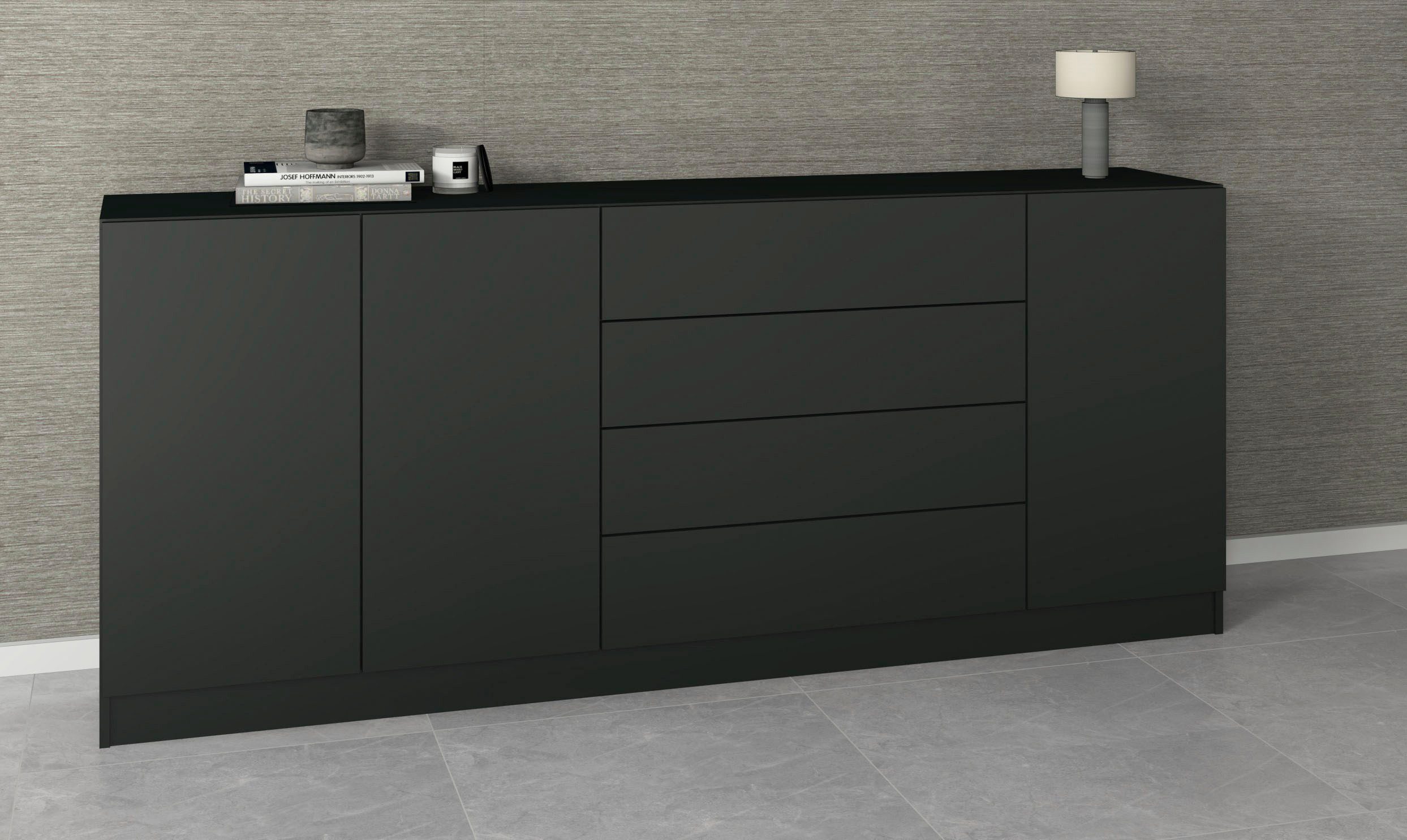 borchardt Möbel Sideboard Vaasa, Kommode mit 3 Türen und 4 Schubkästen auf Kugelführungen, Breite 190 cm