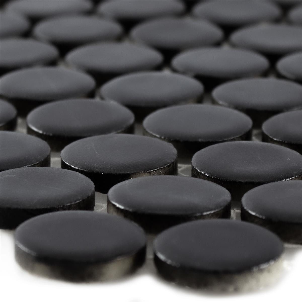 Mosafil Mosaikfliesen Keramikmosaik Fliesen Knopf Yantra Schwarz Matt, Keramik 32.000x30.500, schwarz, Verlegefertig auf ein Netz geklebt - Frostsicher - Wasserfest