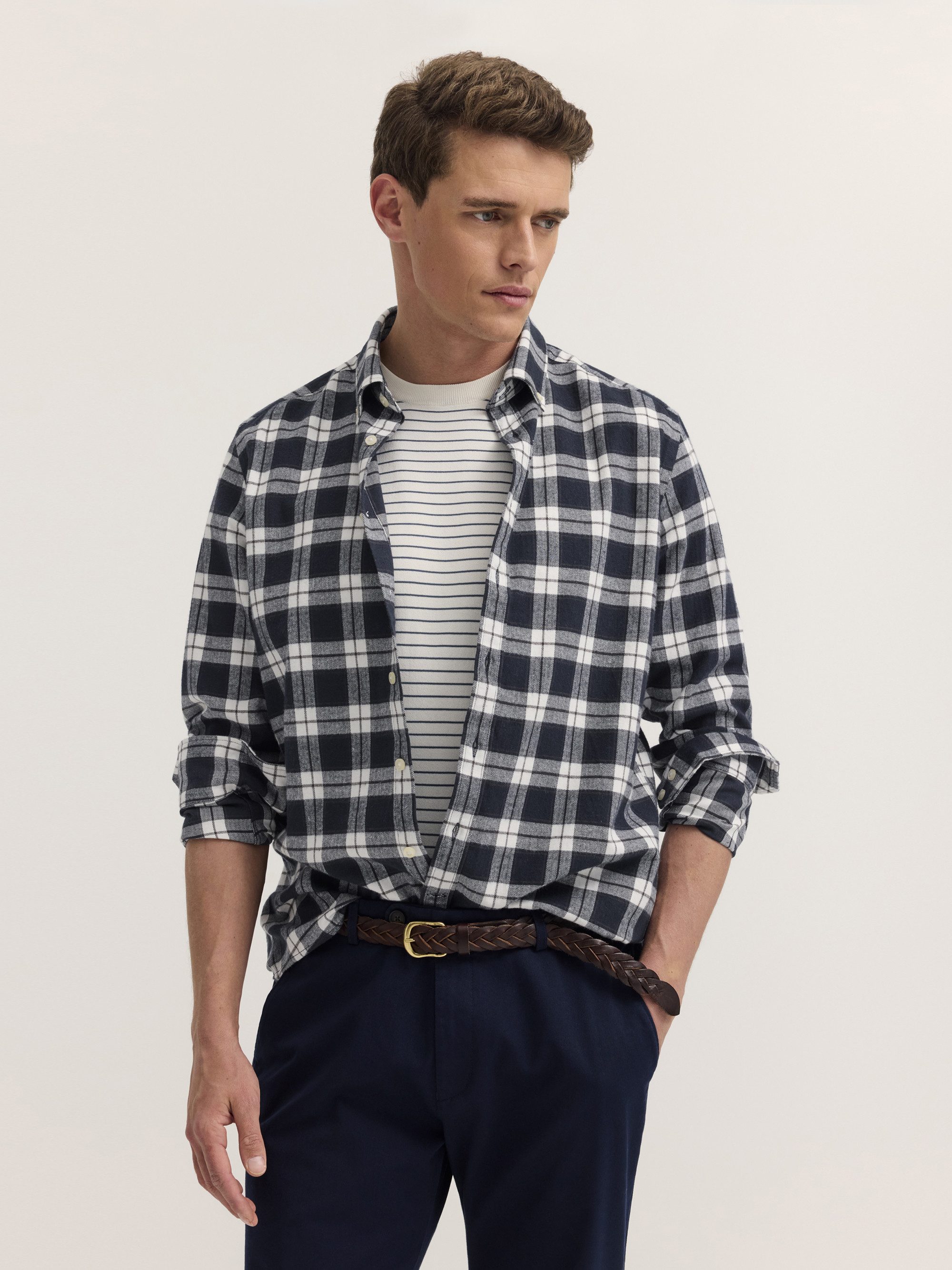 bugatti Langarmhemd Modern Fit Modern Fit Karo Herringbone Button-Down