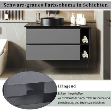 PFCTART Waschbeckenunterschrank Waschbeckenunterschrank hängend 80cm breit Keramikwaschbecken (modernes Design schwarz-graue) mit Schubladen