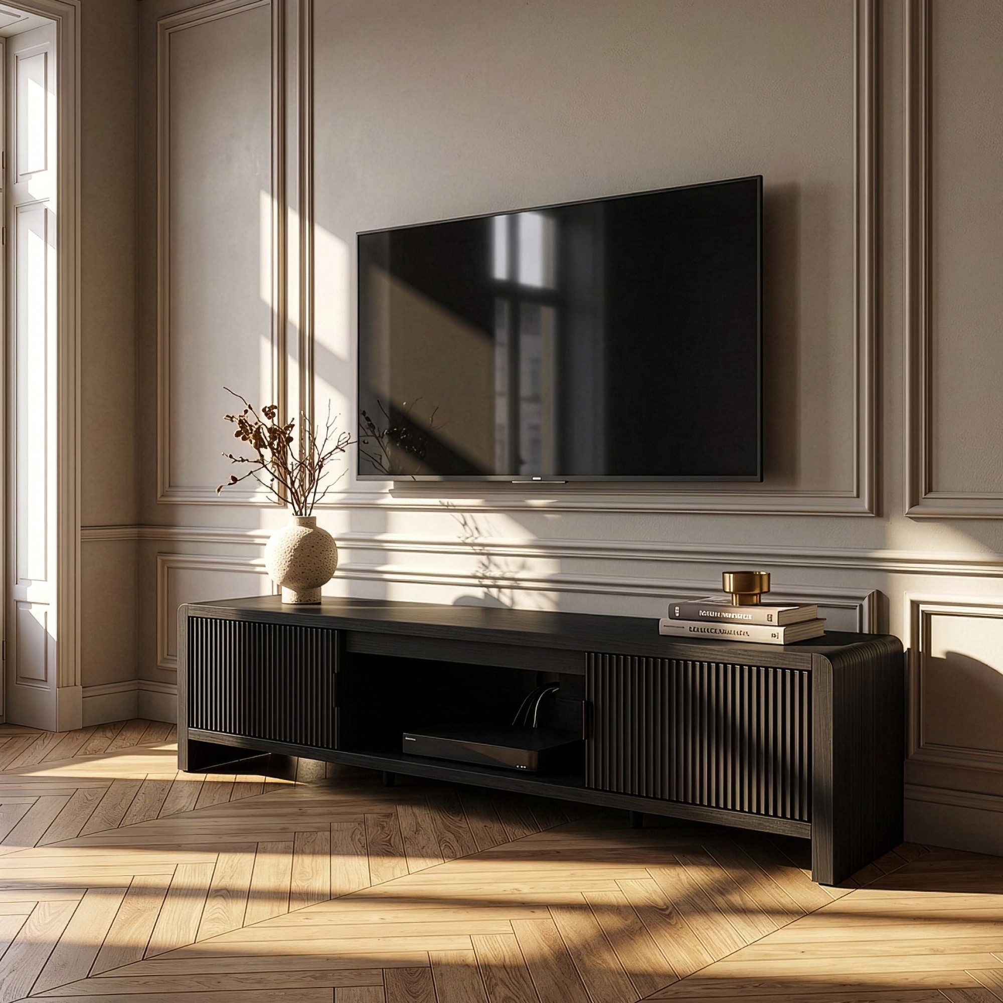 en.casa TV-Schrank »Lukkodso« mit 3 Fächern und 2 Türen 150x40x40 cm Schwarz