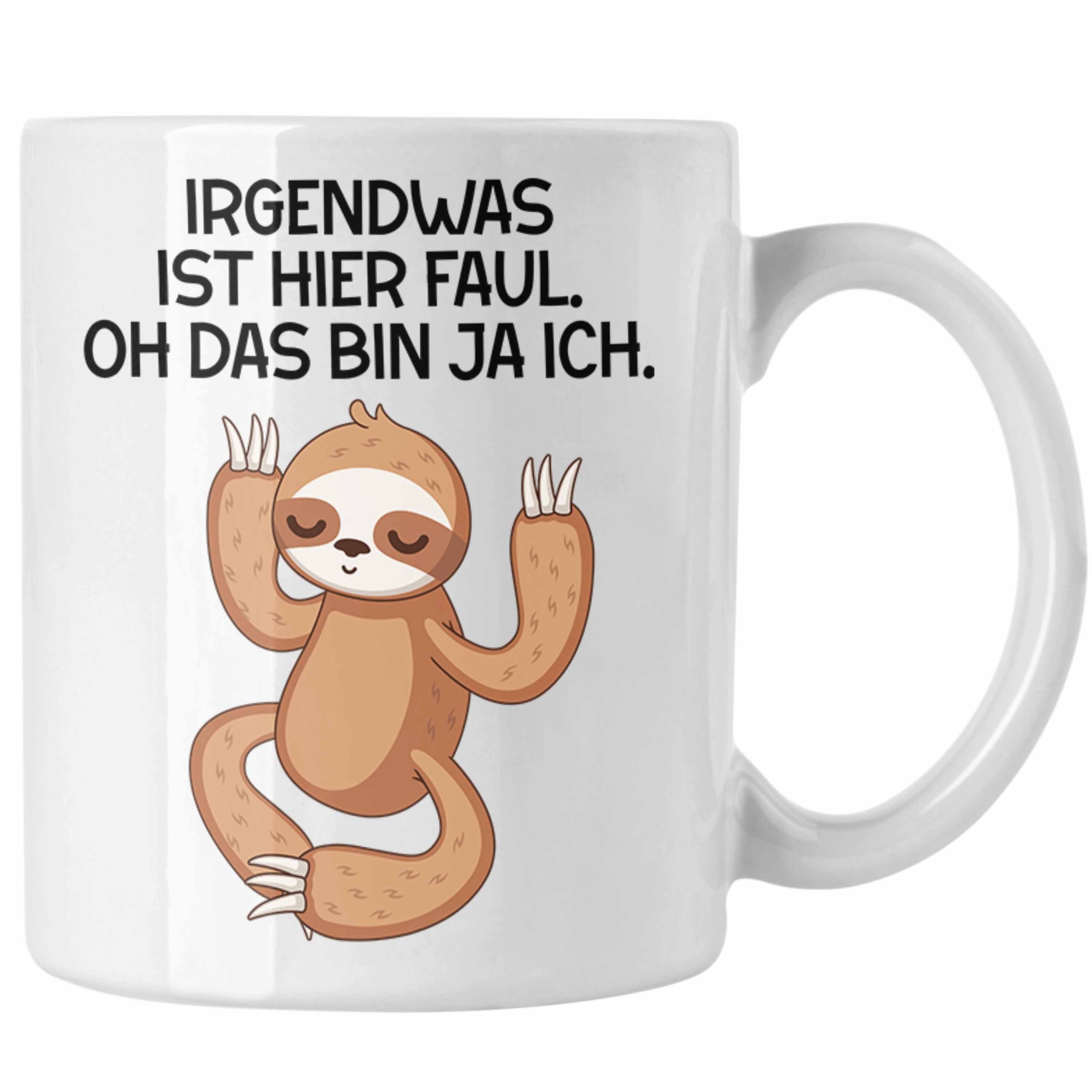 Trendation Tasse Trendation - Faultier Grafik Tasse Lustiger Spruch Bürotasse mit Spruch Geschenk Kollege Kollegin Faul Weiss