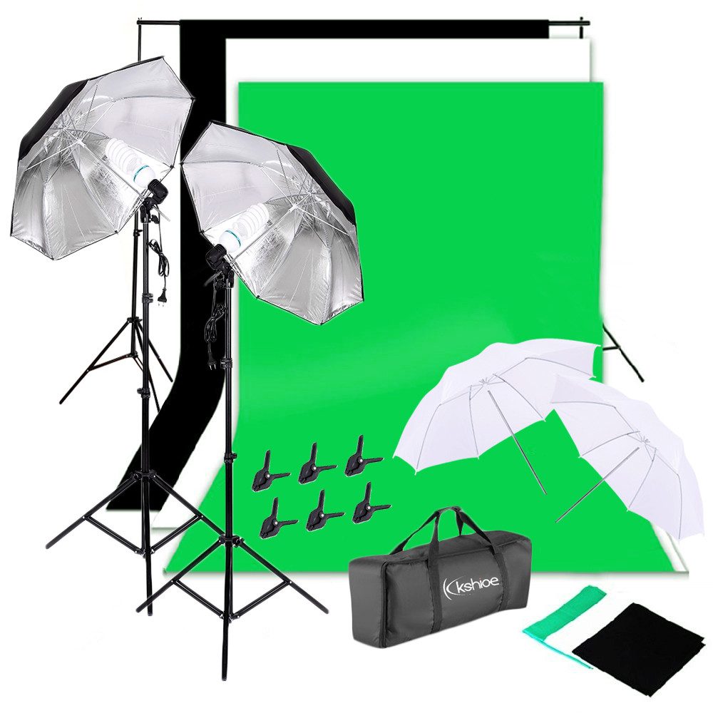 VINGLI Fotohintergrund Professionelles Dauerlicht Set 5500K Regenschirm, Hintergrund Fotostudio Set mit 2M-Stativ für Fotografieren