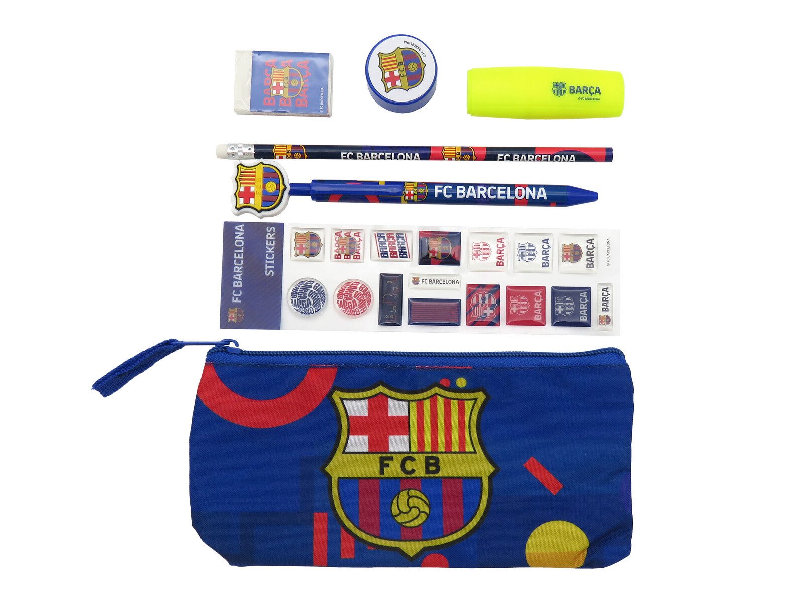 FC Barcelona Federmäppchen - Schreibset mit Federmäppchen, Stift, Bleistift und Aufklebern, (1-tlg)
