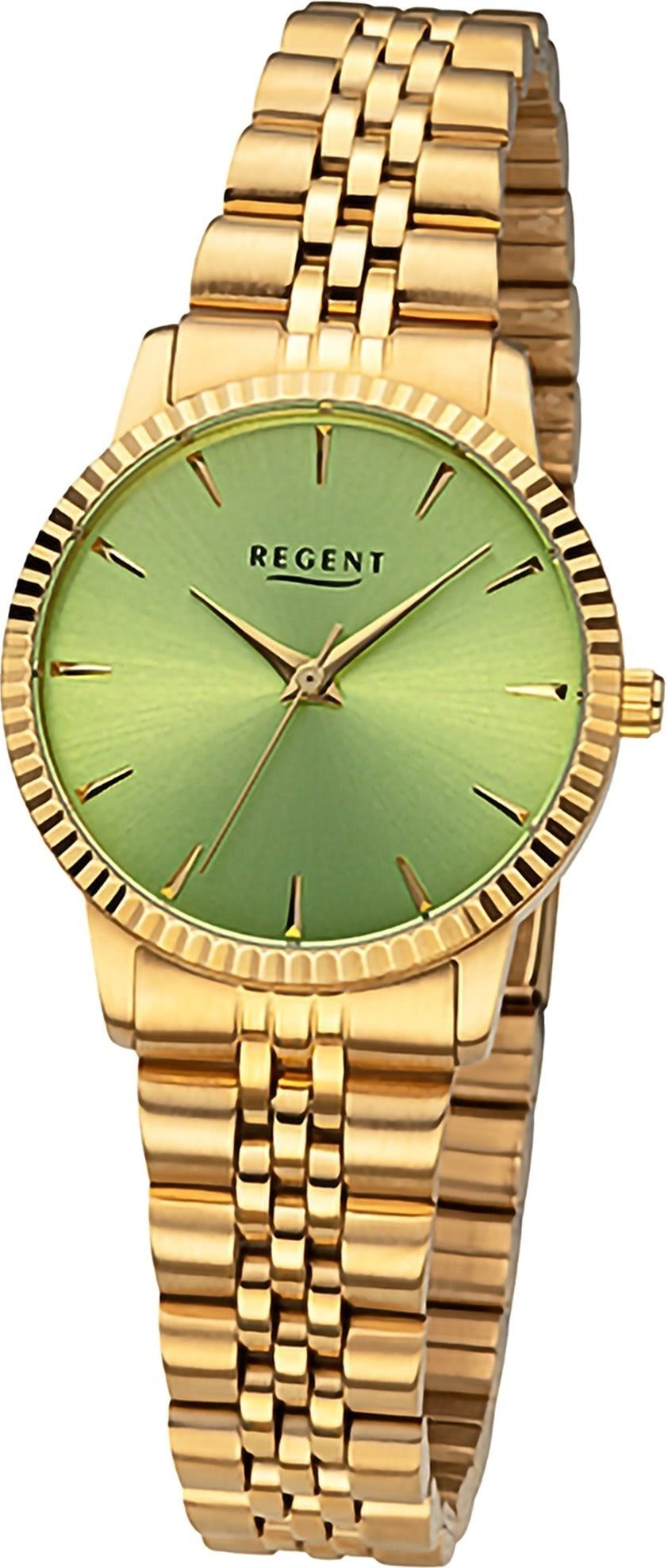 Regent Quarzuhr Regent Damen Armbanduhr Analog, Damenuhr Metallarmband gold, rundes Gehäuse, extra groß (ca. 30,5mm) | Quarzuhren