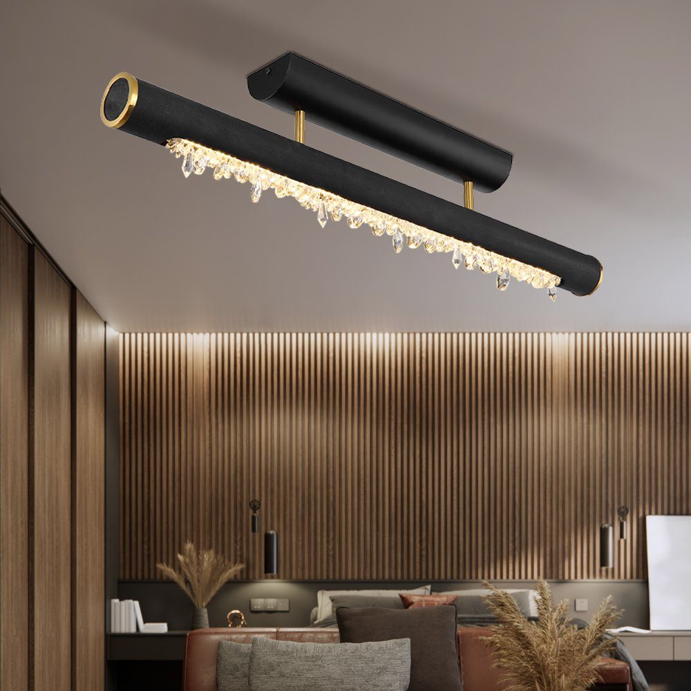 Balken wood klar LED Warmweiß, gerade Deckenleuchte LED verbaut, fest schwarz burned schwarz Deckenleuchte, Globo LED-Leuchtmittel Holz