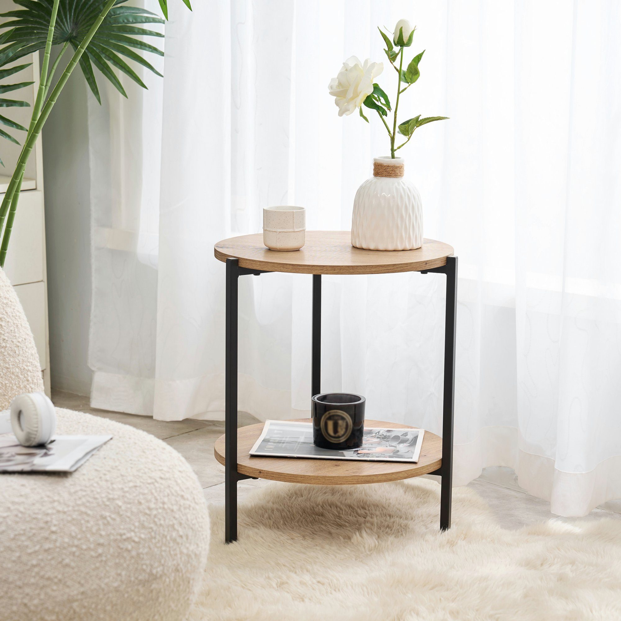 en.casa Beistelltisch, »Kuopio« Sofatisch aus Metall und MDF Ø40 cm Schwarz günstig online kaufen